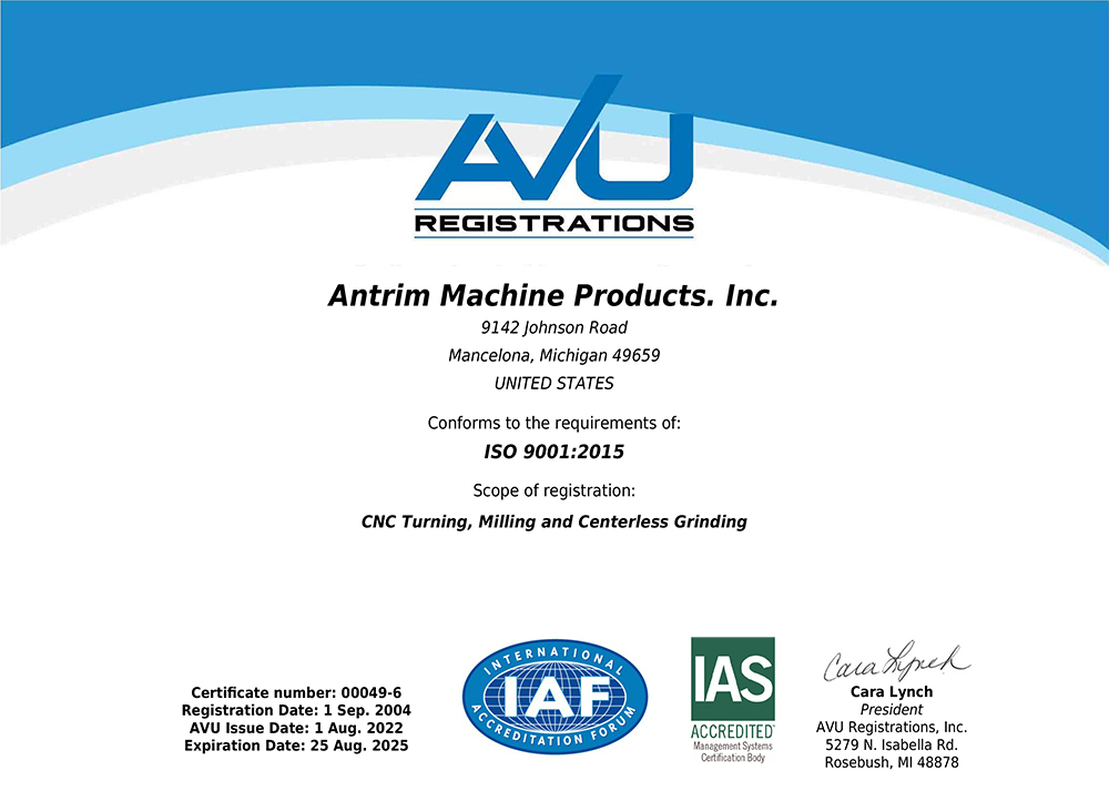 Antrim Machine ISO Certificate